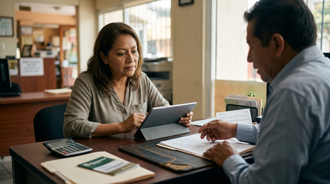 Documentos legales y tablet sobre escritorio mostrando gestión de cuentas bancarias empresariales.