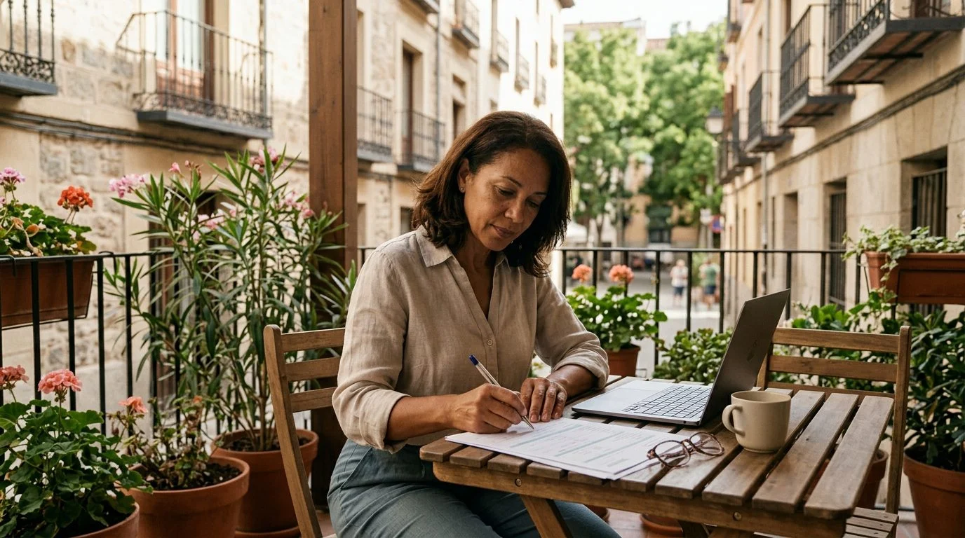 Passport, globe, and insurance policy papers arranged on a desk, suggesting a beneficiary living abroad.